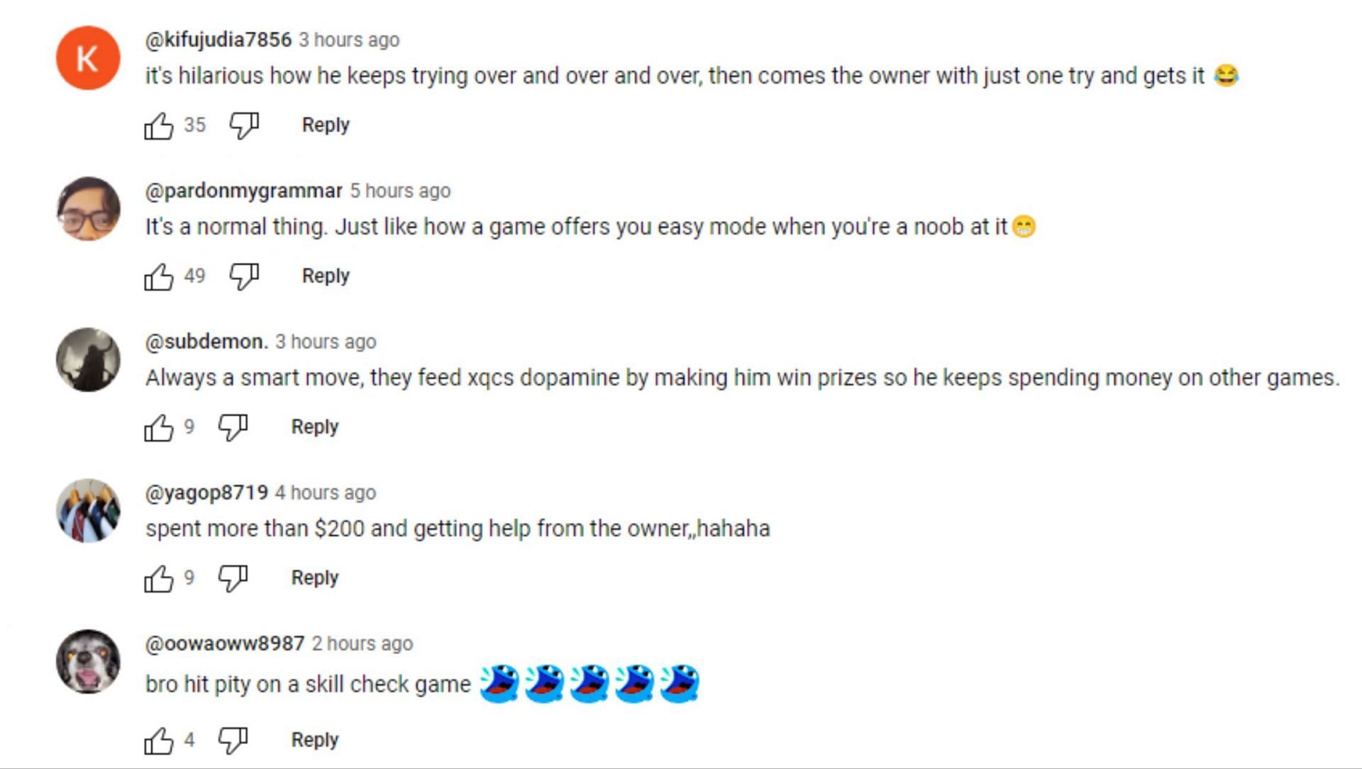 Quite a few viewers took shots at Felix's crane game skill (Image via YouTube)